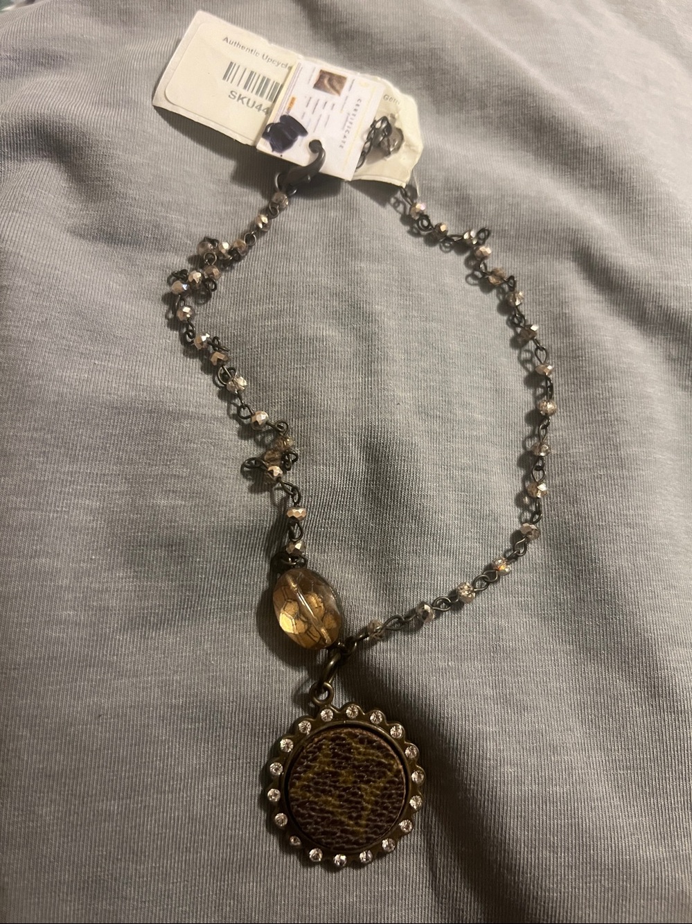 Handmade Brown Pendant Necklace with Beaded Chain